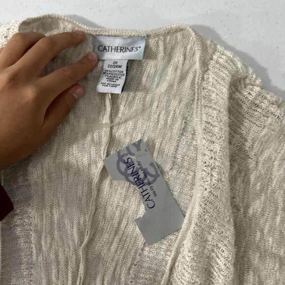 Catherines Cardigan Womens 2X Beige Open Langenlook Minimalist Sweater - Picture 7 of 8